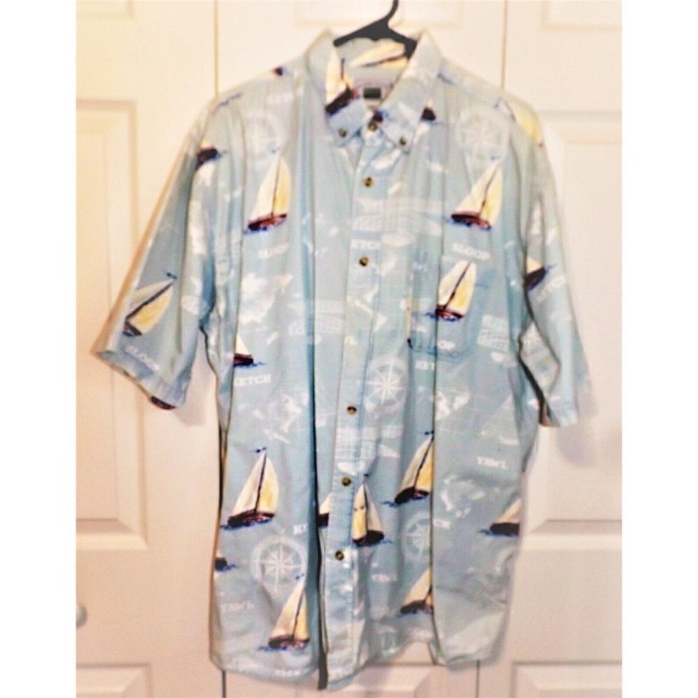 Michael Austin Rugged Wear XXL Short Sleeve Button Down Nautical FLAW READ!